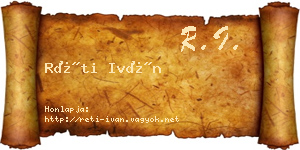 Réti Iván névjegykártya